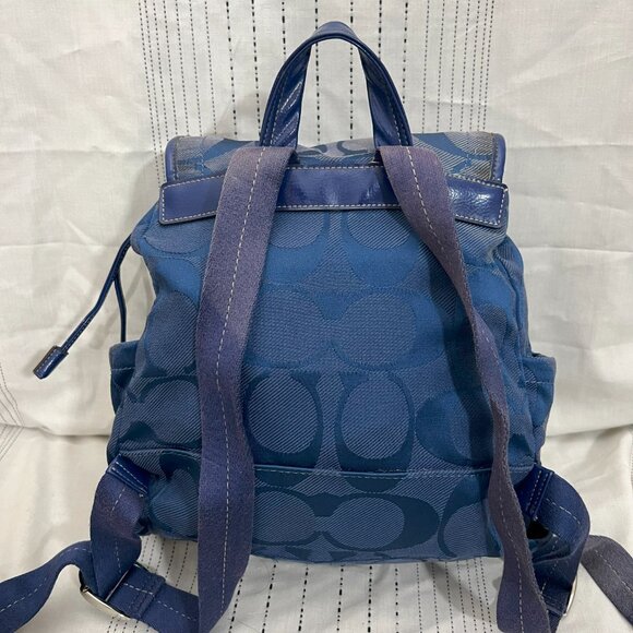Coach Kyra Signature Logo Navy Blue Canvas Backpack F16548 - Picture 3 of 7